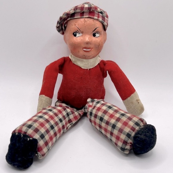 Vintage 1940’s felt plaid boy - Picture 2 of 4